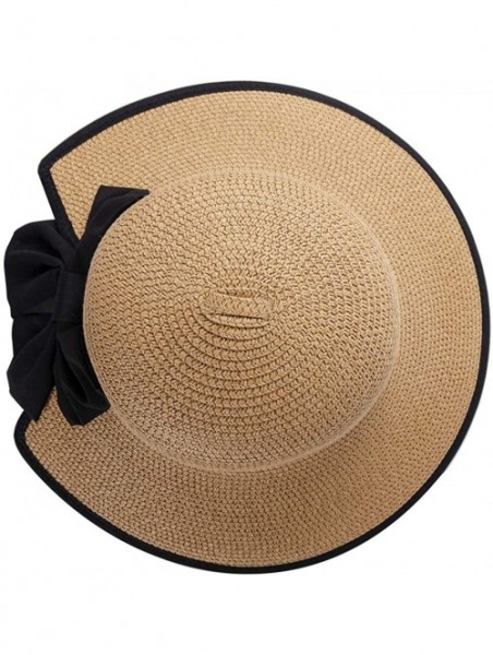 Sun Hats Summer Straw Beach Sun Visor Ponytail Hats for Women Foldable Floppy - Straw-nk-khiki - CS18R3449UW $18.28