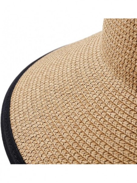 Sun Hats Summer Straw Beach Sun Visor Ponytail Hats for Women Foldable Floppy - Straw-nk-khiki - CS18R3449UW $18.28