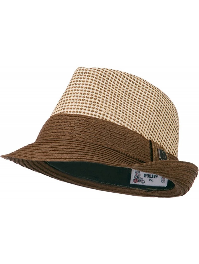 Fedoras Pleated Straw Band Fedora - Brown - C511KYP4JDH $23.08