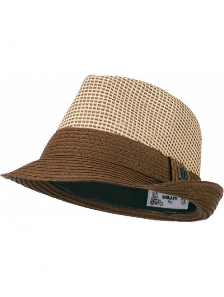 Fedoras Pleated Straw Band Fedora - Brown - C511KYP4JDH $23.08