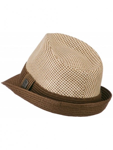 Fedoras Pleated Straw Band Fedora - Brown - C511KYP4JDH $23.08