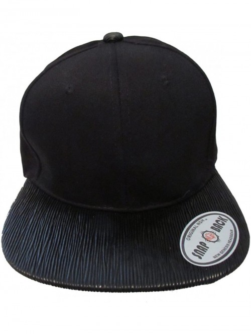 Baseball Caps Premium Flat Bill Cotton Snapback with Textured PU Leather Bill - Black/Black - C211NF10EXB $18.22