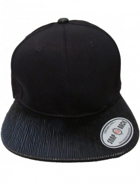 Baseball Caps Premium Flat Bill Cotton Snapback with Textured PU Leather Bill - Black/Black - C211NF10EXB $18.22