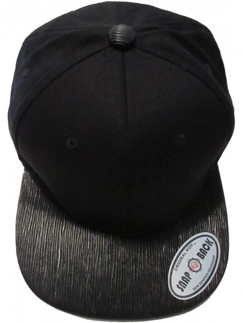 Baseball Caps Premium Flat Bill Cotton Snapback with Textured PU Leather Bill - Black/Black - C211NF10EXB $18.22