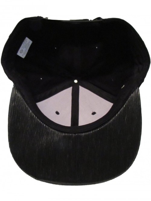 Baseball Caps Premium Flat Bill Cotton Snapback with Textured PU Leather Bill - Black/Black - C211NF10EXB $18.22