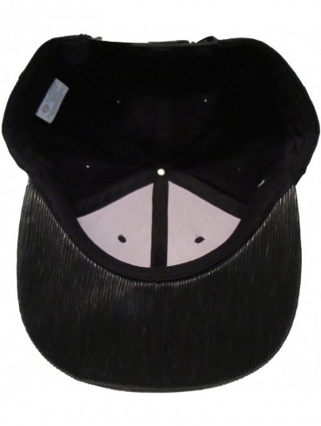 Baseball Caps Premium Flat Bill Cotton Snapback with Textured PU Leather Bill - Black/Black - C211NF10EXB $18.22