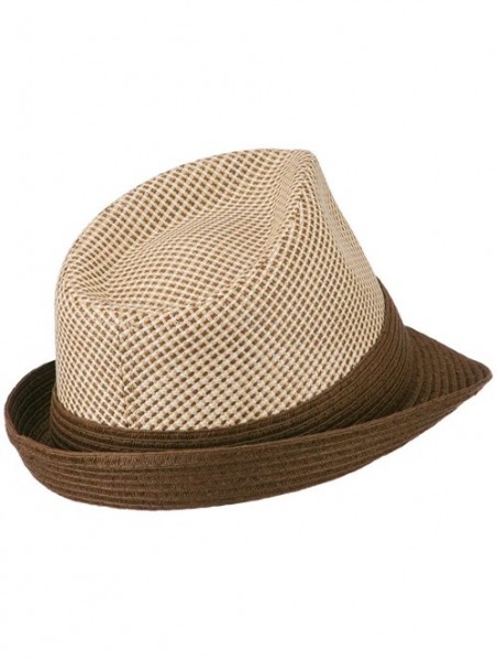 Fedoras Pleated Straw Band Fedora - Brown - C511KYP4JDH $23.08