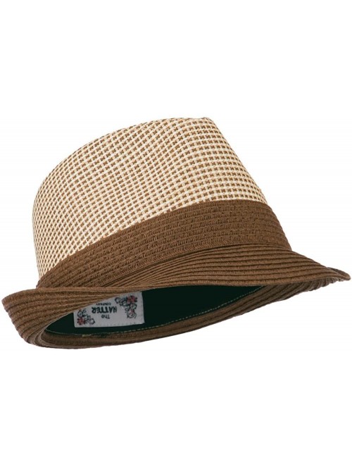 Fedoras Pleated Straw Band Fedora - Brown - C511KYP4JDH $23.08