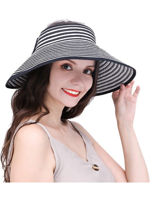 Sun Hats Straw Hats for Women- Foldable Sun Hat UPF 50+ Wide Brim Beach Hat - White Stripe - CD18U7G4UHA $17.52