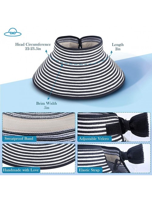 Sun Hats Straw Hats for Women- Foldable Sun Hat UPF 50+ Wide Brim Beach Hat - White Stripe - CD18U7G4UHA $17.52