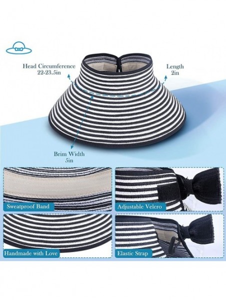 Sun Hats Straw Hats for Women- Foldable Sun Hat UPF 50+ Wide Brim Beach Hat - White Stripe - CD18U7G4UHA $17.52