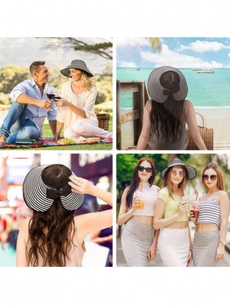 Sun Hats Straw Hats for Women- Foldable Sun Hat UPF 50+ Wide Brim Beach Hat - White Stripe - CD18U7G4UHA $17.52