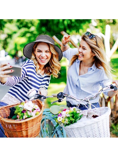 Sun Hats Straw Hats for Women- Foldable Sun Hat UPF 50+ Wide Brim Beach Hat - White Stripe - CD18U7G4UHA $17.52