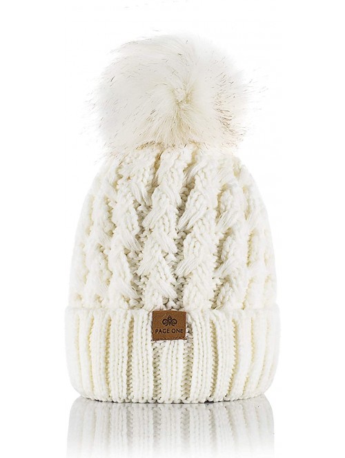 Skullies & Beanies Womens Winter Ribbed Beanie Crossed Cap Chunky Cable Knit Pompom Soft Warm Hat - White - C718MHM42QH $15.97