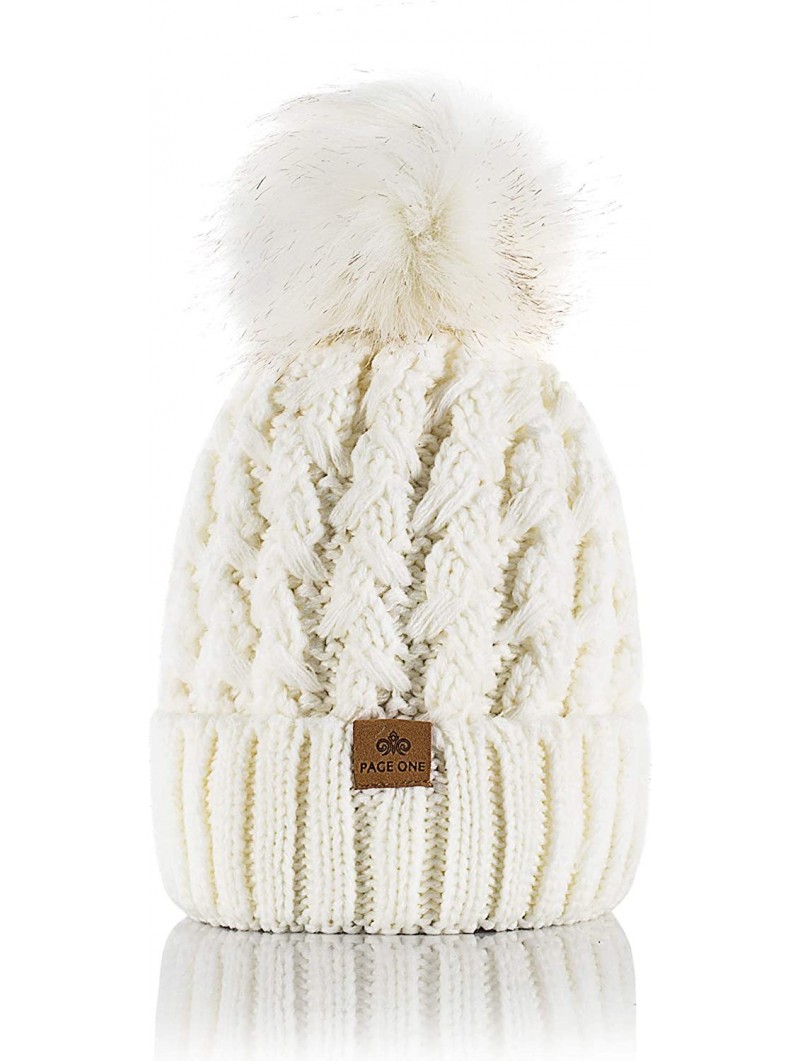 Skullies & Beanies Womens Winter Ribbed Beanie Crossed Cap Chunky Cable Knit Pompom Soft Warm Hat - White - C718MHM42QH $15.97