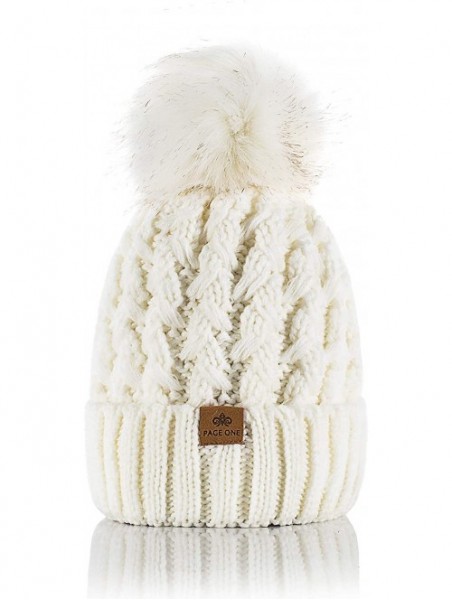 Skullies & Beanies Womens Winter Ribbed Beanie Crossed Cap Chunky Cable Knit Pompom Soft Warm Hat - White - C718MHM42QH $15.97