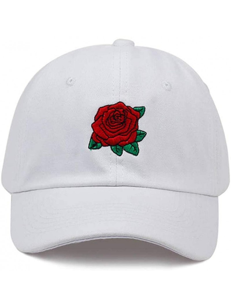 Baseball Caps Rose Embroidered Baseball Cap Adjustable Daddy Cap Men and Women Fashion Hip Hop Outdoor Sports Sun Hat - White...