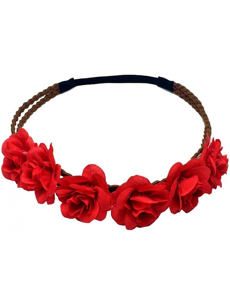 Headbands Women's Bohemian Beach Rose Flower Hoop Headband for Party - Red - CK12N3YAFTF $12.52