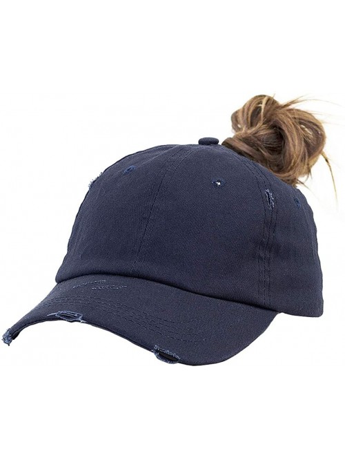 Baseball Caps Ponytail Baseball Hat Distressed Retro Washed Cotton Twill - Navy 3 - C918SEM255W $15.94