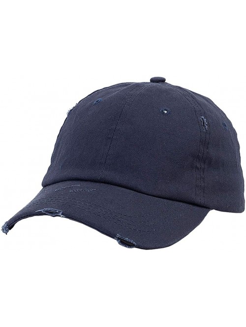 Baseball Caps Ponytail Baseball Hat Distressed Retro Washed Cotton Twill - Navy 3 - C918SEM255W $15.94