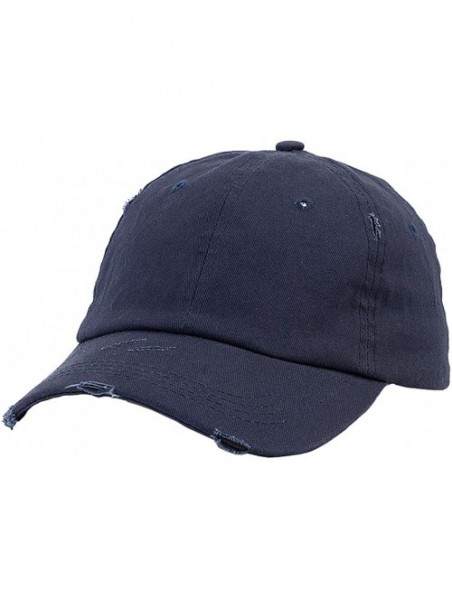 Baseball Caps Ponytail Baseball Hat Distressed Retro Washed Cotton Twill - Navy 3 - C918SEM255W $15.94