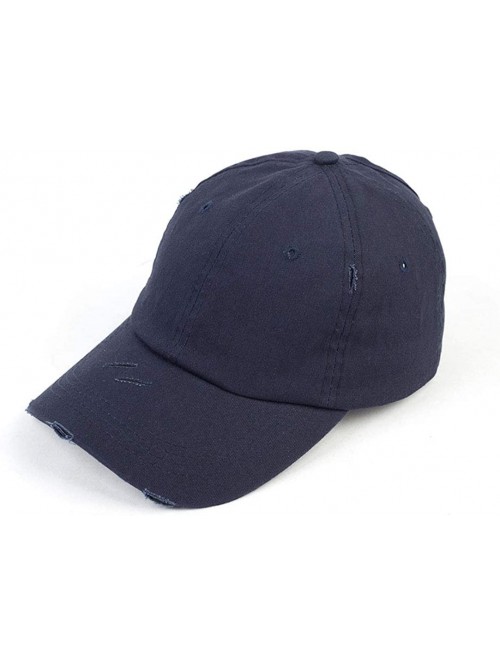 Baseball Caps Ponytail Baseball Hat Distressed Retro Washed Cotton Twill - Navy 3 - C918SEM255W $15.94