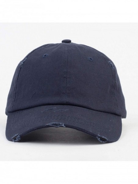 Baseball Caps Ponytail Baseball Hat Distressed Retro Washed Cotton Twill - Navy 3 - C918SEM255W $15.94