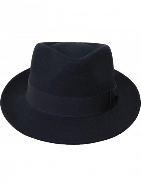 Fedoras Premium Doyle - Teardrop Fedora Hat - 100% Wool Felt - Crushable for Travel - Water Resistant - Unisex - Black - C217...