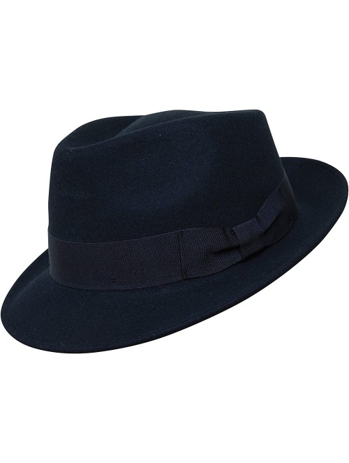 Fedoras Premium Doyle - Teardrop Fedora Hat - 100% Wool Felt - Crushable for Travel - Water Resistant - Unisex - Black - C217...