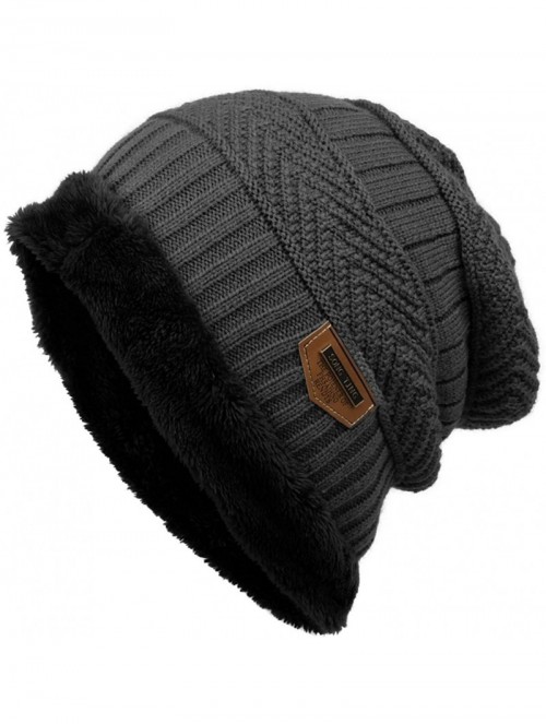 Skullies & Beanies Winter Beanie Hat Warm Knit Hat Thick Fleece Lined Winter Hat for Men Women Knit Skull Cap - Dark Gray - C...