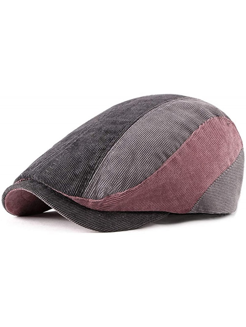 Newsboy Caps Men's Flat Cap Ivy Gatsby Newsboy Driving Hunting Hat Cotton/Wool Herringbone/Plaid Tweed - Pink Stripes - CL193...