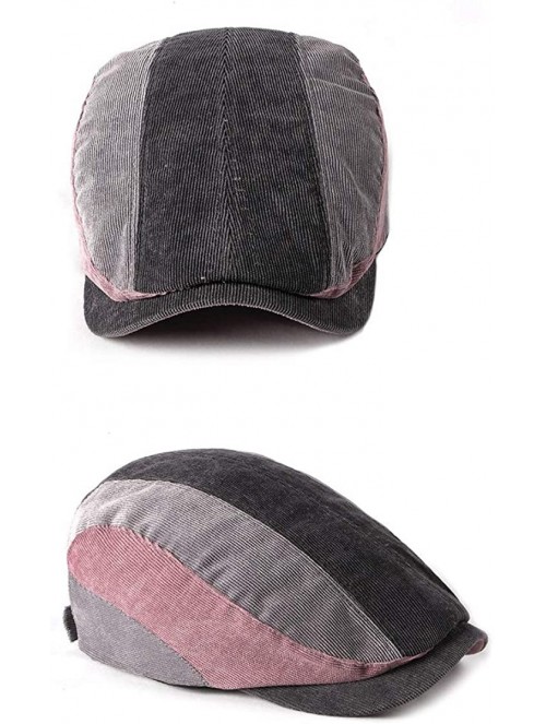 Newsboy Caps Men's Flat Cap Ivy Gatsby Newsboy Driving Hunting Hat Cotton/Wool Herringbone/Plaid Tweed - Pink Stripes - CL193...