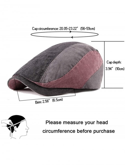 Newsboy Caps Men's Flat Cap Ivy Gatsby Newsboy Driving Hunting Hat Cotton/Wool Herringbone/Plaid Tweed - Pink Stripes - CL193...