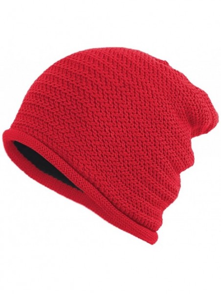 Skullies & Beanies Men's Solid Cotton Knit Beanie Hat Winter Slouch Skull Ski Cap - Red - C711S1I20PD $14.98