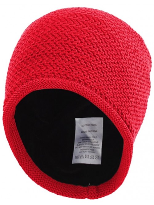 Skullies & Beanies Men's Solid Cotton Knit Beanie Hat Winter Slouch Skull Ski Cap - Red - C711S1I20PD $14.98