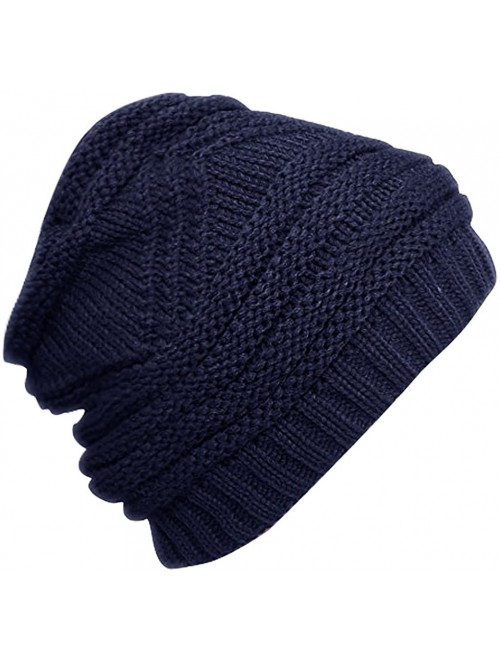 Skullies & Beanies Trendy and Warm Zig Zag Crochet Knit Convertible Beanie Neck wear - Midnight Blue - C211QNNEJYD $17.06