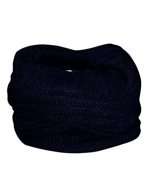 Skullies & Beanies Trendy and Warm Zig Zag Crochet Knit Convertible Beanie Neck wear - Midnight Blue - C211QNNEJYD $17.06