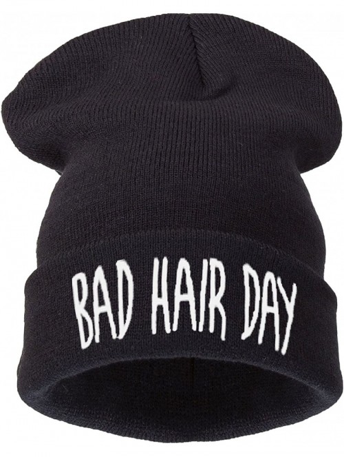 Skullies & Beanies Beanie Hat Women Men Winter Warm Black Bad Hair Day Oversized - Bhd Black - CD12O7MBB55 $11.47