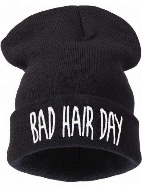 Skullies & Beanies Beanie Hat Women Men Winter Warm Black Bad Hair Day Oversized - Bhd Black - CD12O7MBB55 $11.47