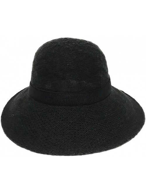 Sun Hats Packable Half Turn Brim One Size Fits Most Cotton Blend Sun Hat with Black Trim Detail - Black - CH18RGZ2ODY $44.40