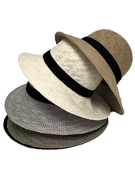 Sun Hats Packable Half Turn Brim One Size Fits Most Cotton Blend Sun Hat with Black Trim Detail - Black - CH18RGZ2ODY $44.40