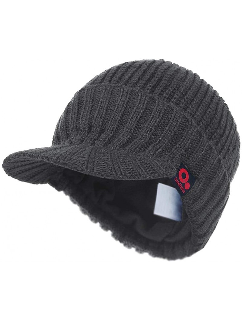 Skullies & Beanies Daily Knit Visor Brim Beanie Hat Fleece Lined Skull Ski Cap - Dark Gray - C511RGRXQF3 $11.69