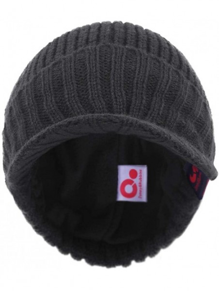 Skullies & Beanies Daily Knit Visor Brim Beanie Hat Fleece Lined Skull Ski Cap - Dark Gray - C511RGRXQF3 $11.69