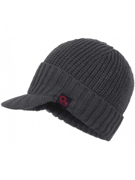 Skullies & Beanies Daily Knit Visor Brim Beanie Hat Fleece Lined Skull Ski Cap - Dark Gray - C511RGRXQF3 $11.69