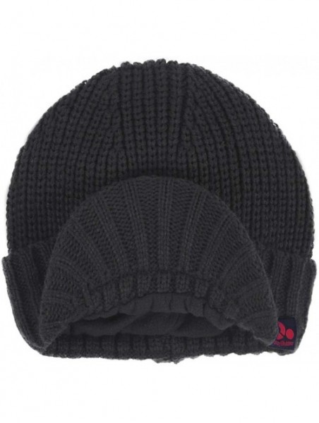 Skullies & Beanies Daily Knit Visor Brim Beanie Hat Fleece Lined Skull Ski Cap - Dark Gray - C511RGRXQF3 $11.69