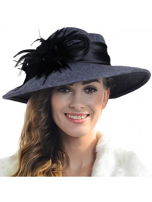Bucket Hats Women Wool Felt Plume Church Dress Winter Hat - Mix Grey - CF18AHHWK5W $36.11