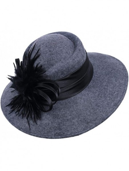 Bucket Hats Women Wool Felt Plume Church Dress Winter Hat - Mix Grey - CF18AHHWK5W $36.11