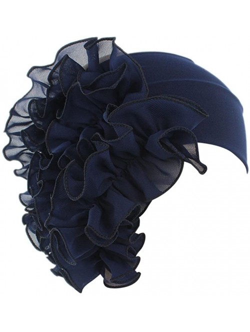 Headbands Womens Wrap Cap Flower Chemo Hat Beanie Scarf Turban Headband - Navy - CV18INZ254U $10.51