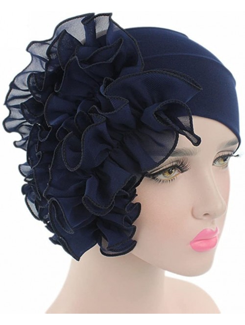 Headbands Womens Wrap Cap Flower Chemo Hat Beanie Scarf Turban Headband - Navy - CV18INZ254U $10.51