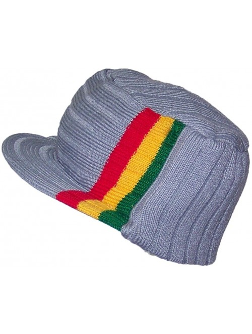 Skullies & Beanies Rasta Style Knit Winter Skull Cap Hat with Visor Brim (One Size- Grey) - C4117M98WJZ $10.09